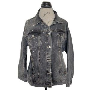 Boohoo Blue Womens Gray Jacket Denim Rhinestone Sequin Y2k 80's look Size 8